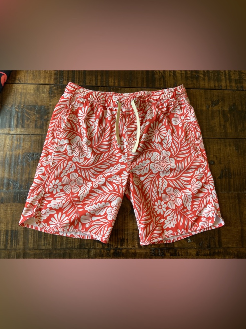 Fair Harbor Coral and White Floral Hybrid Shorts swim youth xl